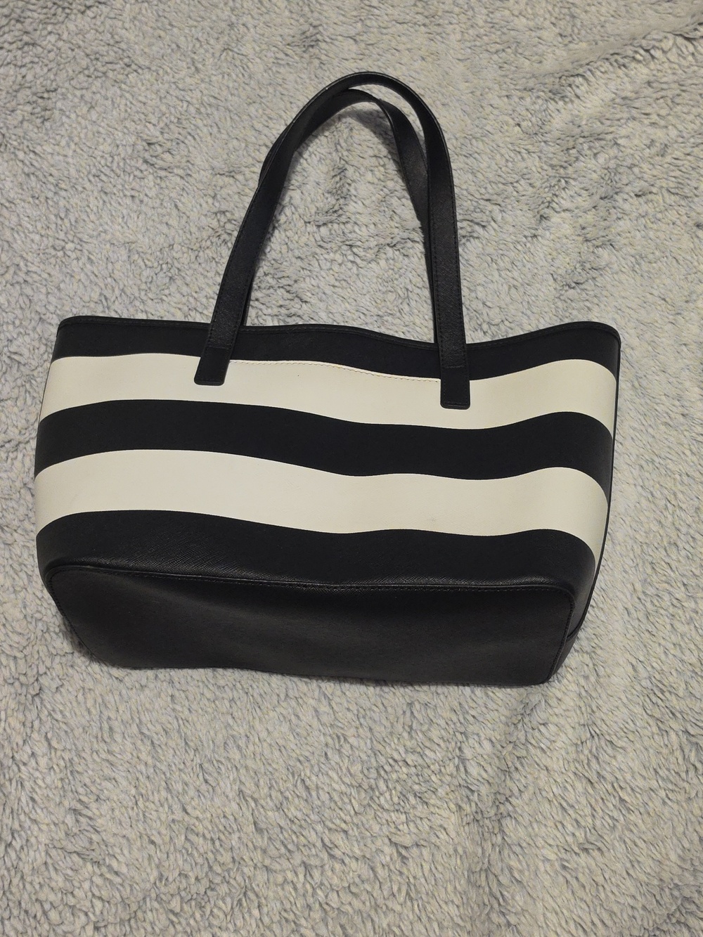 Michael Kors Black and White Striped Leather Tote - Picture 6 of 10